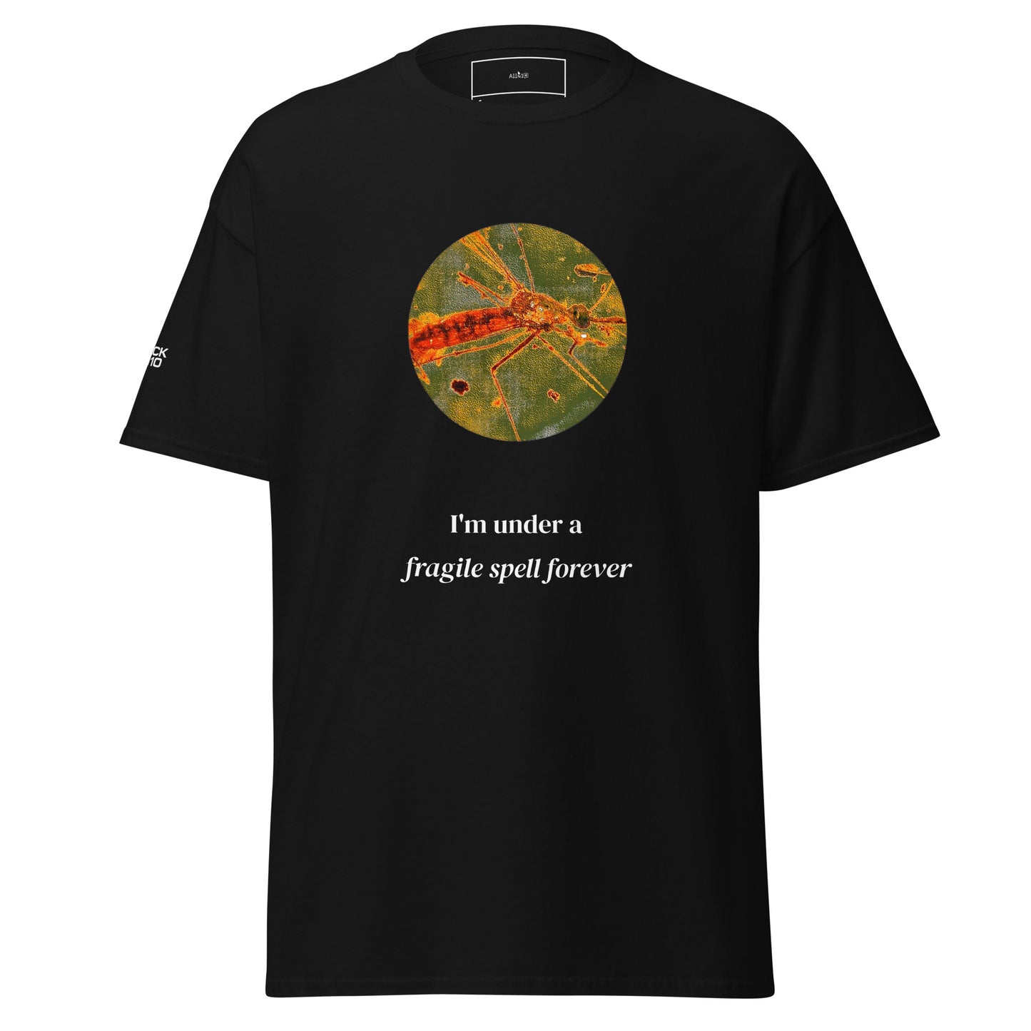 AMBER "I cant love. Im under a fragile spell forever" Black Unisex classic tee Product mockup